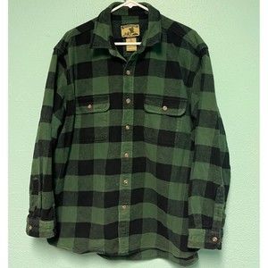 Vintage Flannel Men's Sz XL Heavy Field & Stream Green & Black Buffalo Plaid